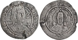HUNNIC TRIBES, Western Turks. Khorasan. Drachm (Silver, 28 mm, 2.60 g, 10 h), Iltäbär of the Khalaj, 8th century. 'sri-hitivira kharalava paramesvara ...