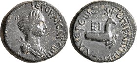 LYDIA. Hierocaesaraea. Pseudo-autonomous issue. Hemiassarion (Bronze, 16 mm, 3.06 g, 6 h), Kapito, archiereus, circa 54-59. ΙЄΡΟΚΑΙϹΑΡЄωΝ Draped bust ...