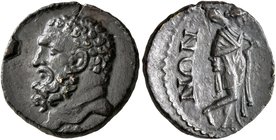 LYDIA. Maeonia. Pseudo-autonomous issue. Hemiassarion (Orichalcum, 18 mm, 2.92 g, 1 h), time of Trajan, 98-117. Head of Herakles to left. Rev. [MAIO]N...