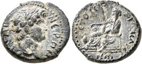 CILICIA. Anazarbus. Nero, 54-68. Hemiassarion (Bronze, 17 mm, 3.63 g, 12 h), CY 86 = 67/8. NЄPΩN KAICAP Laureate head of Nero to right; on neck, count...