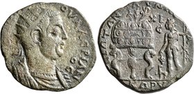 CILICIA. Corycus. Valerian I, 253-260. Octassarion (Bronze, 32 mm, 13.42 g, 5 h). AY K [ΠO ΛIK] OYAΛЄPIAN/OC Radiate and cuirassed bust of Valerian I ...