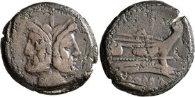 Anonymous, after 211 BC. As (Bronze, 33 mm, 30.86 g, 7 h), Rome. Laureate head of Janus. Rev. Prow of galley right; above, I; below, ROMA. Crawford 56...