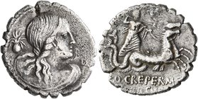 Q. Creperius M.f. Rocus, 69 BC. Denarius (Silver, 18 mm, 3.66 g, 5 h), Rome. Draped bust of Amphitrite to right, seen from behind; behind, octopus; be...