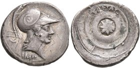 Octavian, 44-27 BC. Denarius (Silver, 19 mm, 3.24 g, 1 h), uncertain mint in Italy (Rome?), autumn 30-summer 29 BC. IMP Bearded head of Mars to right,...