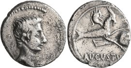 Augustus, 27 BC-AD 14. Denarius (Silver, 18 mm, 3.54 g, 8 h), uncertain Spanish mint (Colonia Patricia?), circa 18-17/16 BC. Bare head of Augustus to ...