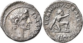 Augustus, 27 BC-AD 14. Denarius (Silver, 19 mm, 3.79 g, 2 h), Rome, 12 BC. AVGVSTVS Bare head of Augustus to right. Rev. L CANINIVS GALLVS III VIR Lon...