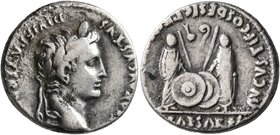 Augustus, 27 BC-AD 14. Denarius (Silver, 18 mm, 3.67 g, 12 h), Lugdunum, 2 BC-AD 4. CAESAR AVGVSTVS DIVI F PATER P[ATRIAE] Laureate head of Augustus t...