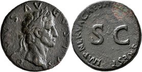 Divus Augustus, died AD 14. Sestertius (Orichalcum, 31 mm, 19.90 g, 7 h), restitution issue, Rome, struck under Nerva, 98. DIVVS AVGVSTVS Laureate hea...
