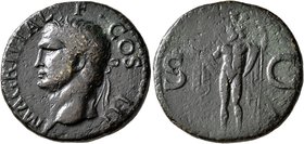 Agrippa, died AD 12. As (Copper, 28 mm, 12.91 g, 7 h), Rome, struck under Caligula, 37-41. M•AGRIPPA•L•F•COS•III Head of Agrippa to left, wearing rost...