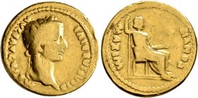 Tiberius, 14-37. Aureus (Gold, 19 mm, 7.33 g, 8 h), Lugdunum, late 20s-early 30s. TI CAESAR DIVI AVG F AVGVSTVS Laureate head of Tiberius to right. Re...
