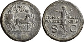 Germanicus, died 19. Dupondius (Orichalcum, 30 mm, 14.95 g, 7 h), Rome, struck und Gaius (Caligula), 37-41. GERMANICVS CAESAR Germanicus, bare-headed ...