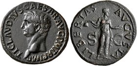 Claudius, 41-54. As (Copper, 30 mm, 12.37 g, 7 h), Rome, 41-50. TI CLAVDIVS CAESAR AVG P M TR P IMP Bare head of Claudius to left. Rev. LIBERTAS AVGVS...
