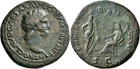 Nero, 54-68. Sestertius (Orichalcum, 35 mm, 27.75 g, 7 h), Lugdunum, circa 65. NERO CLAUD CAESAR AVG GER P M TR P IMP P P Laureate head of Nero to rig...