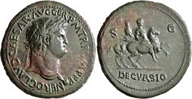 Nero, 54-68. Sestertius (Orichalcum, 38 mm, 22.37 g, 7 h), Lugdunum, circa 65. NERO CLAVD CAESAR•AVG GER•P•M•TR•P IMP P•P• Laureate head of Nero to ri...