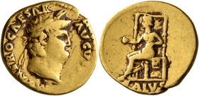 Nero, 54-68. Aureus (Gold, 19 mm, 7.21 g, 6 h), Rome, circa 66-67. [I]MP NERO CAESAR AVGVS[TVS] Laureate head of Nero to right. Rev. SALVS Salus seate...