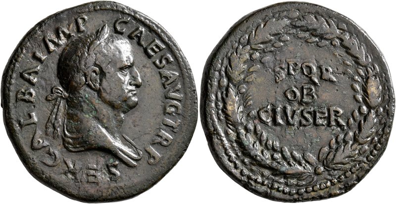 Galba, 68-69. Sestertius (Orichalcum, 36 mm, 27.27 g, 7 h), Rome, June-August 68...