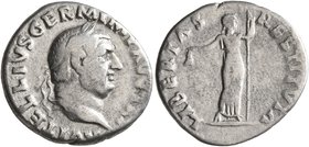 Vitellius, 69. Denarius (Silver, 18 mm, 2.91 g, 7 h), Rome, late April-20 December 69. [A] VITELLIVS GERM AVG IMP TR P Laureate head of Vitellius to r...