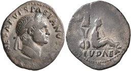 Vespasian, 69-79. Denarius (Silver, 19 mm, 2.46 g, 6 h), Rome, 69-70. [IMP C]AESAR VESPASIANVS A[VG] Laureate head of Vespasian to right. Rev. IVDAEA ...