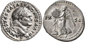 Divus Vespasian, died 79. Denarius (Silver, 18 mm, 3.38 g, 5 h), Rome, 80-81. DIVVS AVGVSTVS VESPASIANVS Laureate head of Divus Vespasian to right. Re...