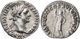 Domitian, 81-96. Denarius (Silver, 19 mm, 3.36 g, 7 h), Rome, 92-93. IMP CAES DOMIT AVG GERM P M TR P XII Laureate head of Domitian to right. Rev. IMP...