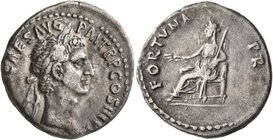 Nerva, 96-98. Denarius (Silver, 18 mm, 3.29 g, 7 h), Rome, 97. [IMP NERVA] CAES AVG P M TR P COS III P [P] Laureate head of Nerva to right. Rev. FORTV...