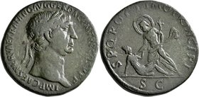 Trajan, 98-117. Sestertius (Orichalcum, 34 mm, 24.75 g, 7 h), Rome, circa 104/5-107. IMP CAES NERVAE TRAIANO AVG GER DAC P M TR P COS V P P Laureate h...