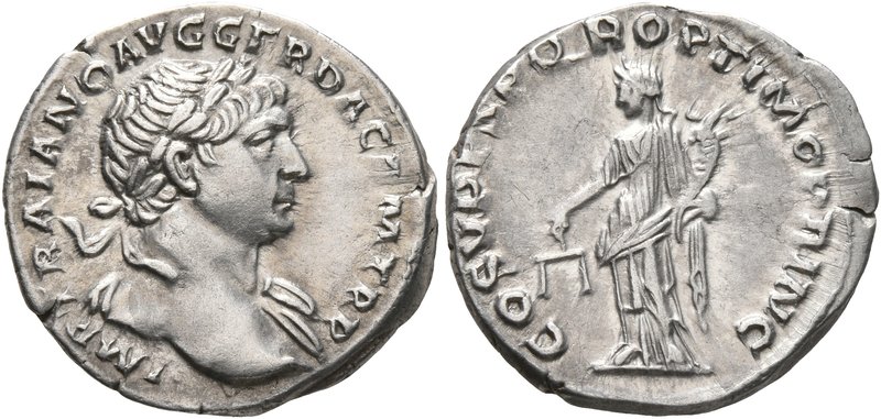Trajan, 98-117. Denarius (Silver, 19 mm, 3.13 g, 7 h), Rome, circa 107-108. IMP ...