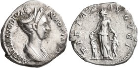 Matidia, Augusta, 112-119. Denarius (Silver, 19 mm, 3.21 g, 7 h), Rome, 112-117. MATIDIA AVG DIVAE MARCIANAE F Draped bust of Matidia to right, wearin...