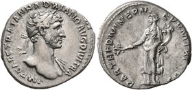 Hadrian, 117-138. Denarius (Silver, 18 mm, 3.62 g, 6 h), Rome, 117. IMP CAES TRAIAN HADRIANO AVG DIVI TRA Laureate head of Hadrian to right, with slig...