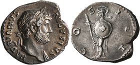 Hadrian, 117-138. Denarius (Silver, 19 mm, 2.94 g, 7 h), Rome, 125-128. HADRIANVS AVGVSTVS Laureate head of Hadrian to right, with slight drapery on h...