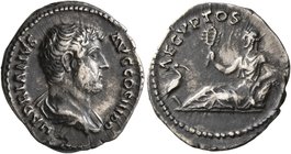 Hadrian, 117-138. Denarius (Silver, 19 mm, 3.30 g, 7 h), Rome, 134-138. HADRIANVS AVG COS III P P Bare-headed and draped bust of Hadrian to right, see...