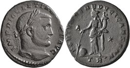 Diocletian, 284-305. Follis (Bronze, 27 mm, 7.18 g, 12 h), Treveri, circa 298-299. IMP DIOCLETIANVS P F AVG Laureate head of Diocletian to right. Rev....