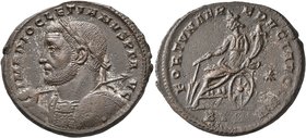 Diocletian, 284-305. Follis (Silvered bronze, 29 mm, 11.00 g, 1 h), Treveri, circa 300-301. IMP DIOCLETIANVS P F AVG Laureate and cuirassed bust of Di...