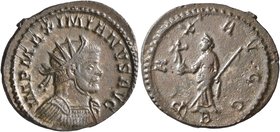 Maximianus, first reign, 286-305. Antoninianus (Silvered bronze, 23 mm, 3.47 g, 1 h), Lugdunum, 290-291. IMP MAXIMIANVS AVG Radiate and cuirassed bust...
