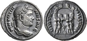 Maximianus, first reign, 286-305. Argenteus (Silver, 19 mm, 3.14 g, 12 h), Siscia, circa 294-295. MAXIMI-ANVS AVG Laureate bust of Maximianus to right...