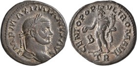 Maximianus, first reign, 286-305. Follis (Silvered bronze, 27 mm, 10.55 g, 12 h), Treveri, circa 295. IMP MAXIMIANVS AVG Laureate head of Maximianus t...