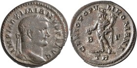 Maximianus, first reign, 286-305. Follis (Silvered bronze, 27 mm, 9.91 g, 12 h), Treveri, circa 296-297. IMP MAXIMIANVS P F AVG Laureate head of Maxim...