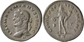Maximianus, first reign, 286-305. Follis (Bronze, 27 mm, 9.35 g, 6 h), Treveri, circa 296-297. IMP MAXIMIANVS P F AVG Laureate head of Maximianus to l...