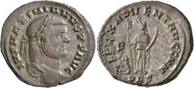 Maximianus, first reign, 286-305. Follis (Bronze, 28 mm, 8.63 g, 1 h), Carthage, circa 297. IMP MAXIMIANVS P F AVG Laureate head of Maximianus to righ...