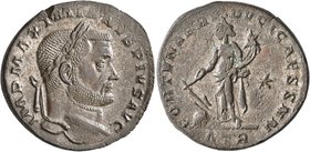 Maximianus, first reign, 286-305. Follis (Silvered bronze, 27 mm, 8.63 g, 12 h), Treveri, circa 300-301. IMP MAXIMIANVS PIVS AVG Laureate head of Maxi...