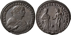 Maximianus, as Senior Augustus. Follis (Bronze, 27 mm, 7.26 g, 12 h), Cyzicus, circa early 307. D N MAXIMIANO BAEATISSINO (sic!) SEN AVG Laureate and ...