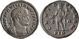 Maximianus, second reign, 307-308. Follis (Bronze, 25 mm, 6.31 g, 6 h), Treveri, circa spring 307. IMP MAXIMIANVS P F AVG Laureate and cuirassed bust ...