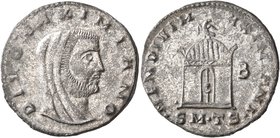Divus Maximianus, died 310. Follis (Silvered bronze, 24 mm, 4.95 g, 12 h), Thessalonica, circa 311. DIVO MAXIMIANO Veiled head of Divus Maximianus to ...