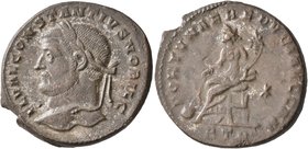 Constantius I, as Caesar, 293-305. Follis (Silvered bronze, 28 mm, 9.77 g, 6 h), Treveri, circa 300-301. FL VAL CONSTANTIVS NOBIL C Laureate head of C...