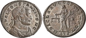 Constantius I, as Caesar, 293-305. Follis (Silvered bronze, 29 mm, 10.17 g, 12 h), Treveri, circa 300-301. FL VAL CONSTANTIVS N C Laureate, draped and...