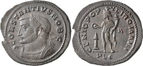 Constantius I, as Caesar, 293-305. Follis (Bronze, 31 mm, 11.43 g, 7 h), Lugdunum, circa 301-303. CONSTANTIVS NOB C Laureate and cuirassed bust of Con...
