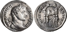 Galerius, as Caesar, 293-305. Argenteus (Silver, 19 mm, 3.33 g, 6 h), Ticinum, circa 295. MAXIMIANVS CAESAR Laureate head of Galerius to right. Rev. V...