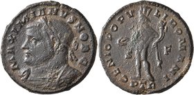 Galerius, as Caesar, 293-305. Follis (Bronze, 26 mm, 9.00 g, 6 h), Treveri, circa 303-May 305. MAXIMIANVS NOB C Laureate and cuirassed bust of Galeriu...