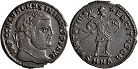 Galerius, 305-311. Follis (Bronze, 25 mm, 7.47 g, 7 h), Nicomedia, circa summer 307. IMP C GAL VAL MAXIMIANVS P F AVG Laureate head of Galerius to rig...