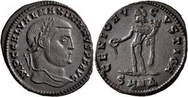 Galerius, 305-311. Follis (Bronze, 27 mm, 6.64 g, 7 h), Nicomedia, December 308-circa May 310. IMP C GAL VAL MAXIMIANVS P F AVG Laureate head of Galer...